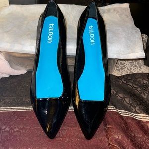 tildon black, flat pad, leather shoe size 10